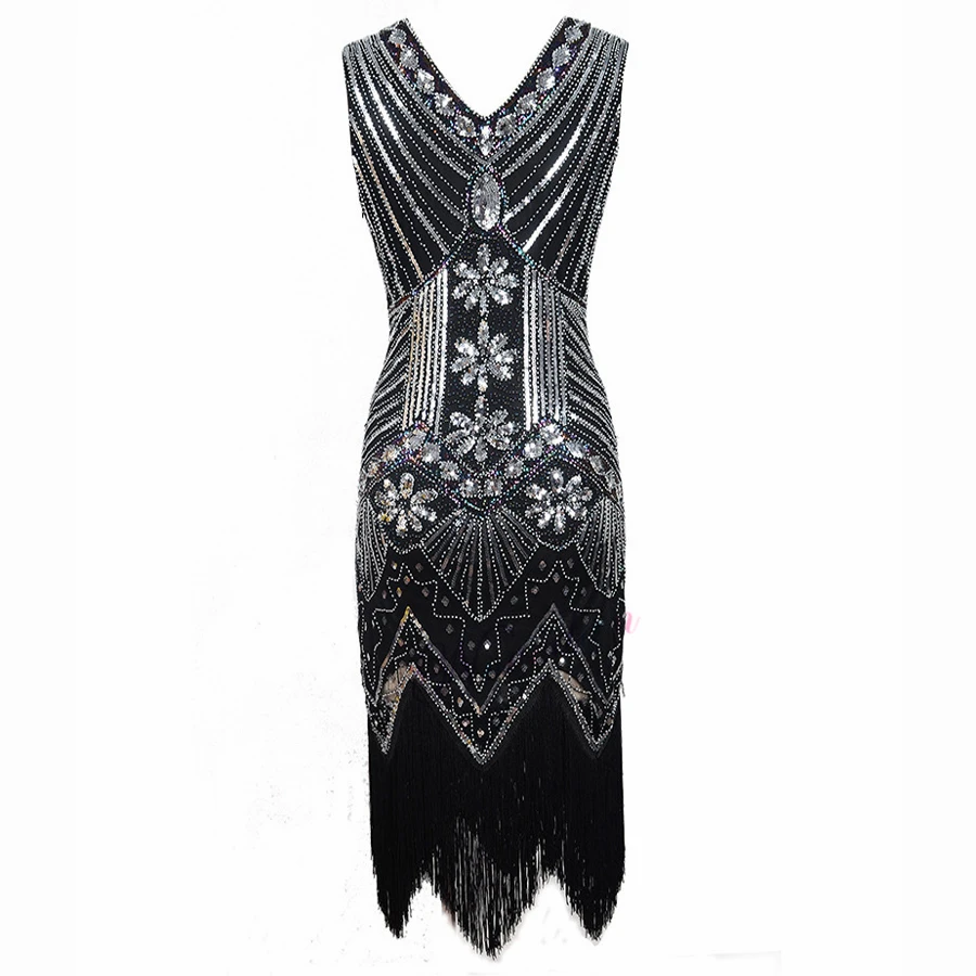 Женское винтажное платье Великий Гэтсби облегающее с блестками и V-образным