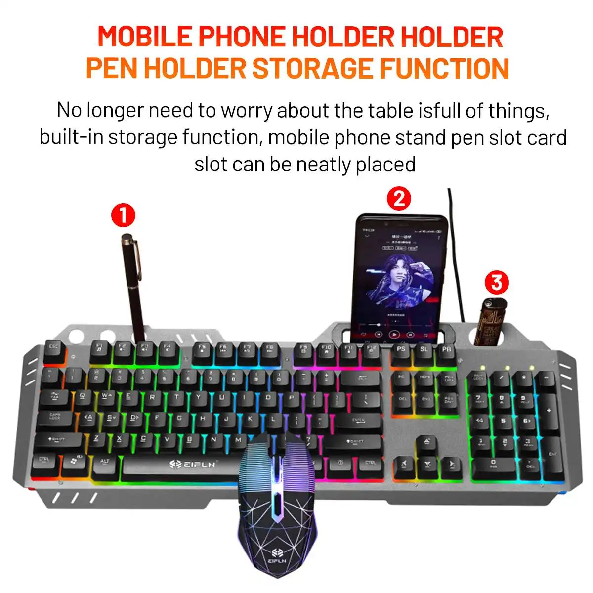 ゲーミングキーボードマウスセット機械的な感触と Rgb Led バックライト電話ホルダーゲーマー Usb 有線人間工学キーボードコンボ