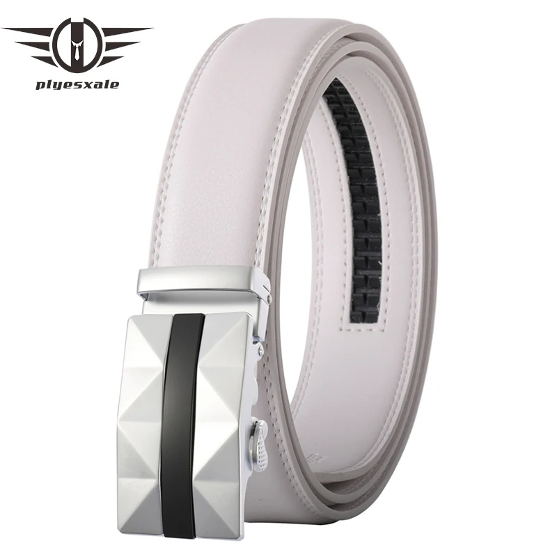 

Zinc Alloy Automatic Buckle Men Belt Luxury High Quality Gray Black White Wear-resistant Leather Belts for Men 3.5cm Width B565