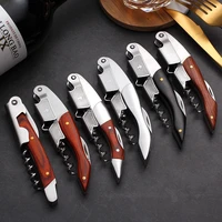 fashion rosewood handle red wine bottle opener stainless steel corkscrew with foil cutter portable wine accessories kitchen tool