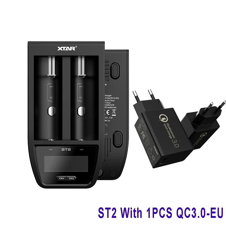 ST2-QC3.0-EU XTAR ST2 умное быстрое зарядное устройство USB 30 мин полностью заряженный порт type-C 3,6 В/3,7 в литий-ионный аккумулятор 26650 20700 21700 18650 зарядное устройство - Цвет: ST2-QC3.0-EU