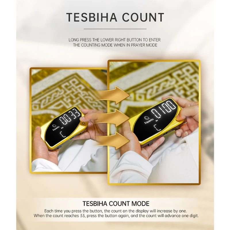 

2021 New Athan Prayer Clock with Video Azan Time Counting Gold Color Muslim Azan Table