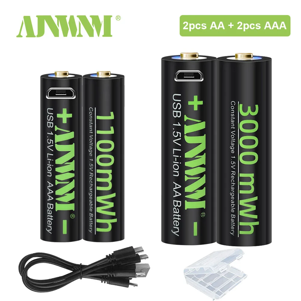 

AJNWNM AA Batteries 3000mWh 1.5v USB aa rechargeable Battery + AAA Batteries 1100mWh 1.5v AAA USB Rechargeable Battery with USB