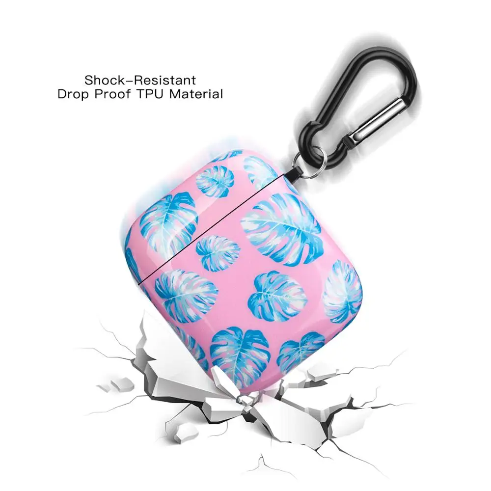 Pink Leaf case Netarlier беспроводной Bluetooth чехол для наушников для Apple AirPods 1 2 банановый лист глянцевый мягкий защитный IMD чехол с вешалкой крюк - Цвет: Pink Leaf case
