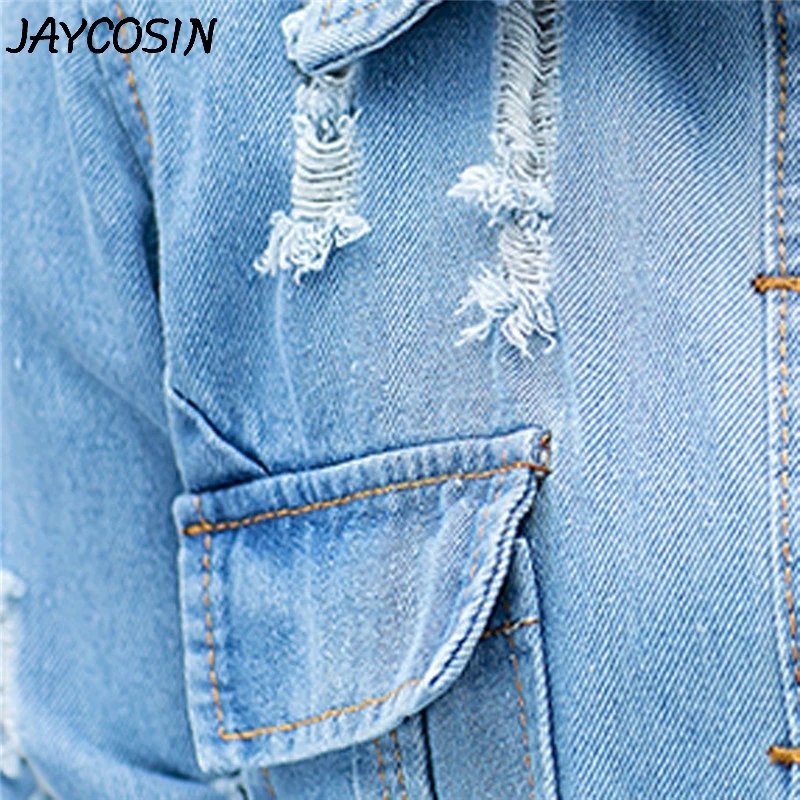 Женская джинсовая куртка JAYCOSIN Повседневная Длинная потертая с карманами базовая