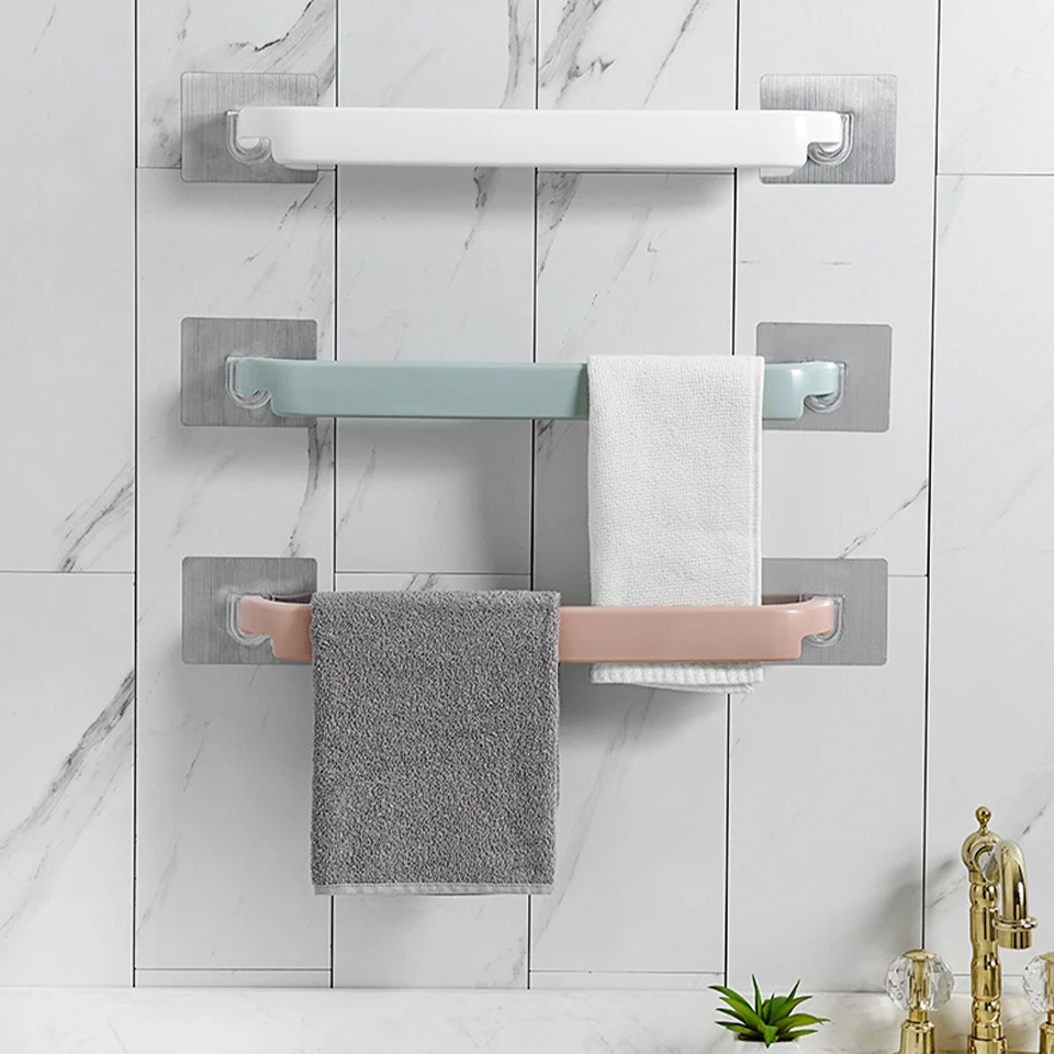 

Self-adhesive Towel Holder Rack Wall Mounted Towel Hanger Bathroom Towel Bar Shelf Roll Holder Hanging Hook Bathroom Organizer
