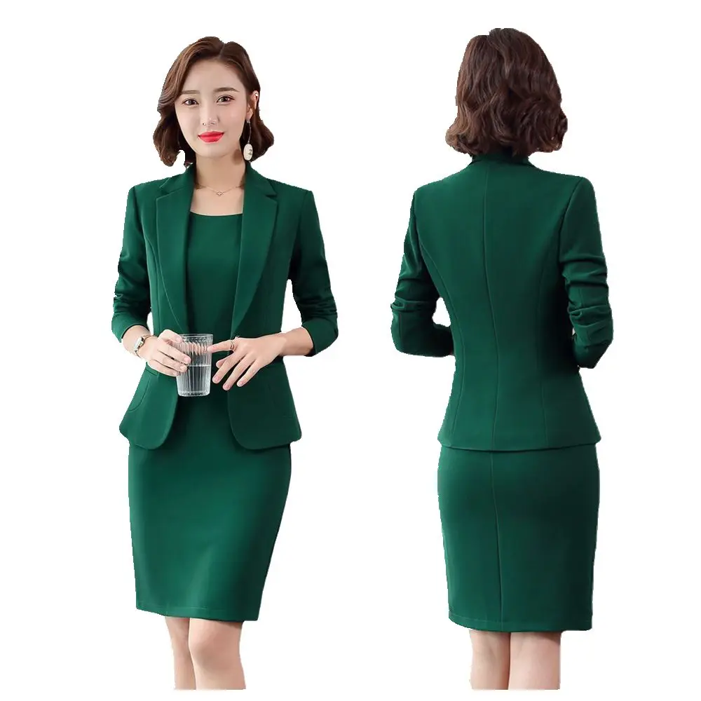 High quality Spring  Autumn Blazer Dress Suits Women Business Work Uniform Office Lady Professional Two Piece Set  Vest Dress