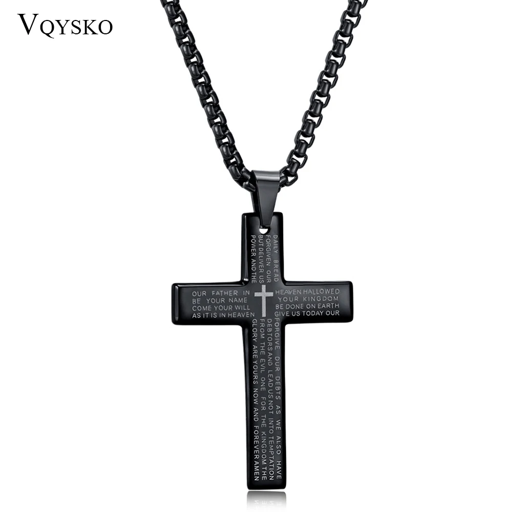 

Retro Christian Jesus Titanium Scripture Cross Necklace Unisex Stainless Steel Black Prayer Choker Cross Pendants For Men Colar