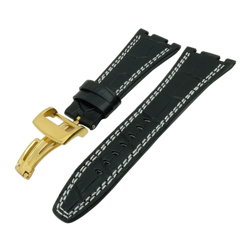 For Audemars 100% New 28 mm Genuine Leather handmade watch band Strap + Silver Clasp For AP + Tools