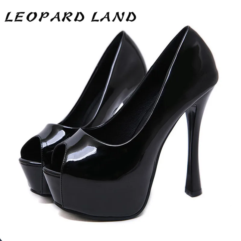 Женские лакированные туфли LEOPARD LAND водонепроницаемые на платформе с открытым