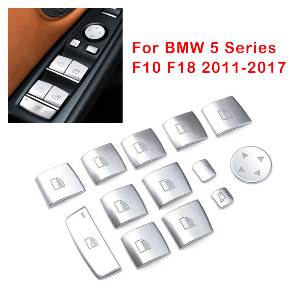 

F10 F18 Cover For BMW 5 Series Switch Button Silver Trim Window 13pcs ABS Chrome