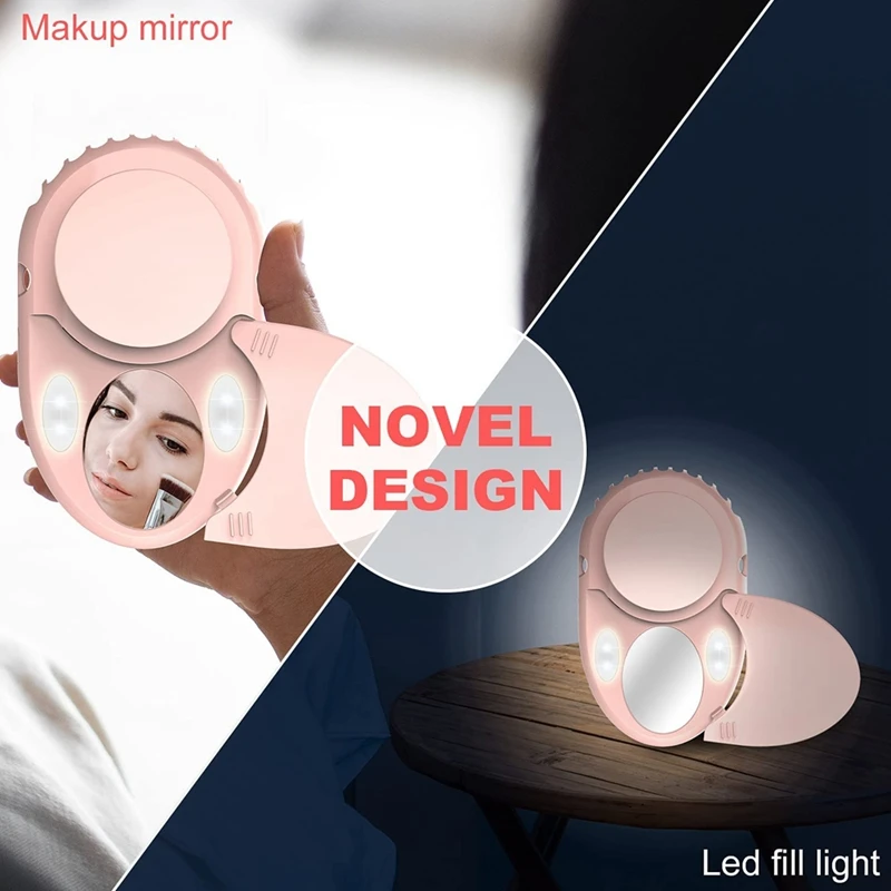 

Neck Fan, Portable USB Handheld Fan, Eyelash Drying Fan with Makeup Mirror & LED Light Filling Lamp for Women&Girls