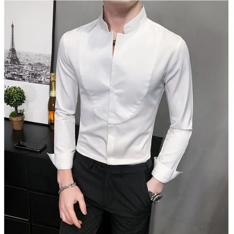British Style Men Spring High Quality Men Spring High Quality Long Sleeve Shirts/Male Slim Fit Stand collar Casual shirts S-3XL