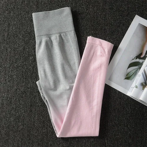 Gray Pink 1 Ombre Бесшовные штаны для йоги женские леггинсы с высокой талией эластичный животик контроль фитнес тренировки тайтсы, леггинсы для бега спортивные штаны - Цвет: Gray Pink 1