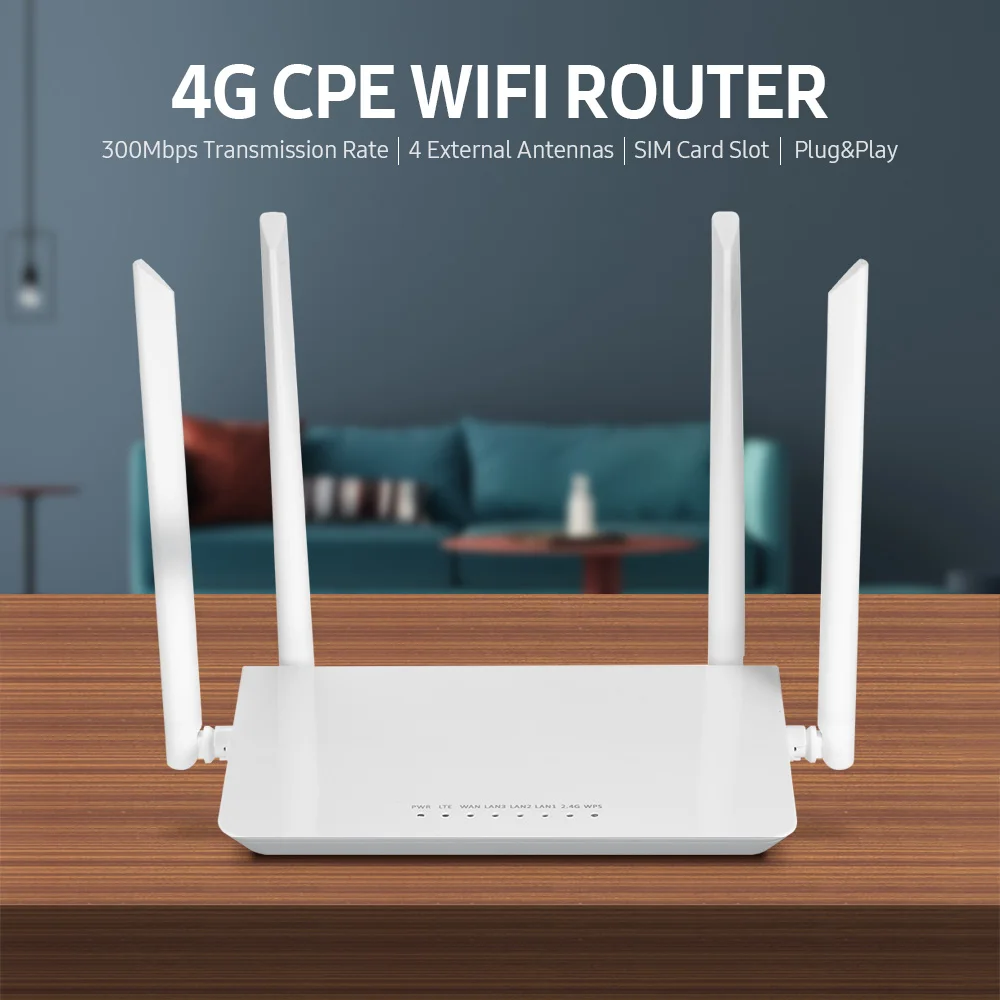 

4G LTE CPE Wi-Fi роутер 300 Мбит/с высокоскоростной беспроводной роутер широкий охват с 4 внешними антеннами слот для SIM-карты Европейская версия