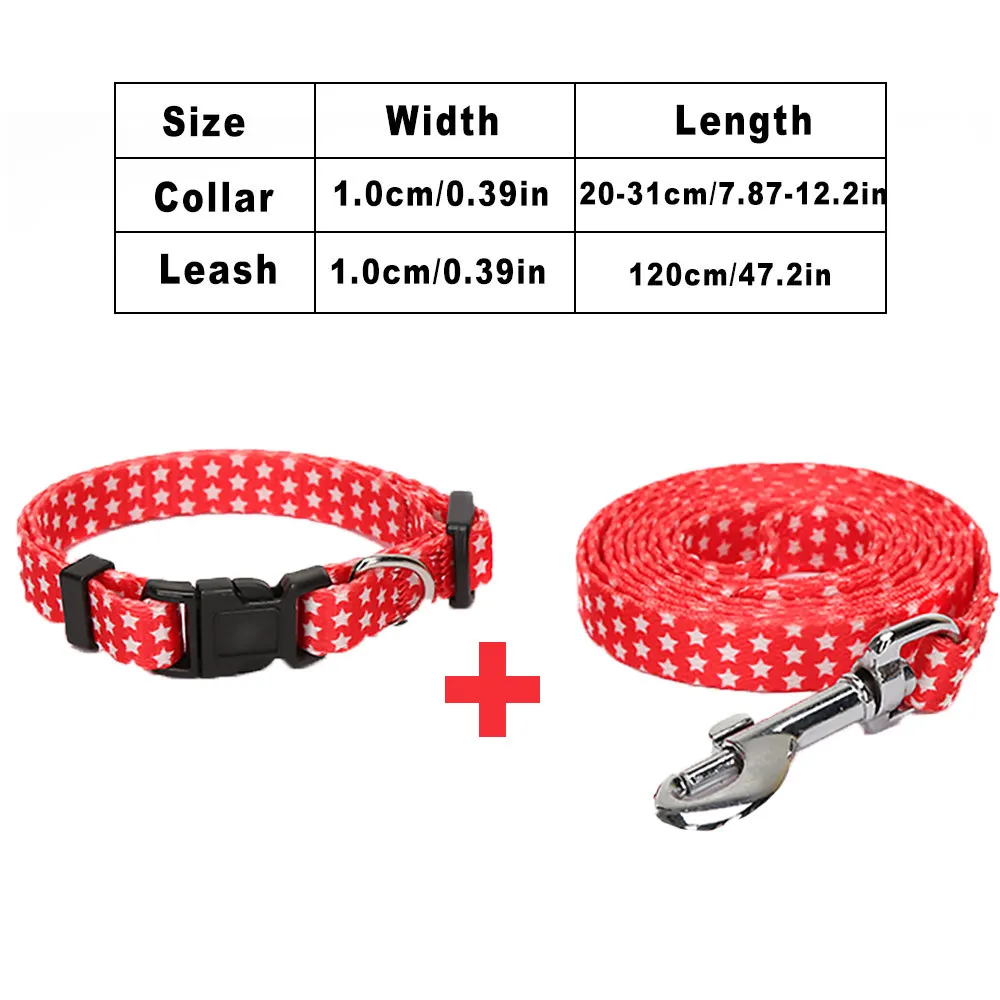Red Collar Leash Синий ошейник для собаки, набор поводков, регулируемые ошейники для собак с поводком для маленьких и средних собак, полосатые Ошейники для домашних животных, поводки, набор Мопсов для питбуля - Color: Red Collar Leash