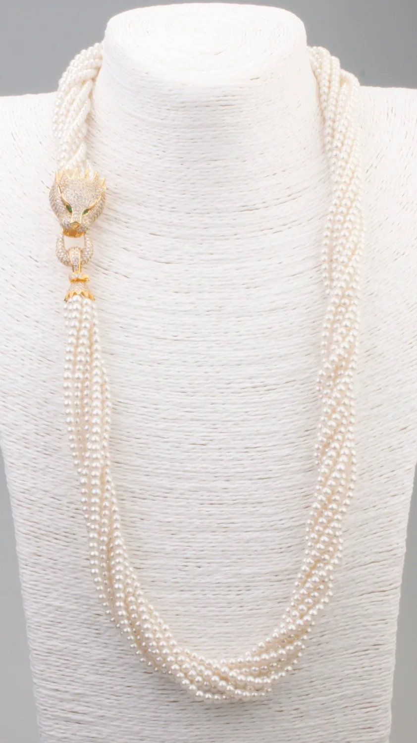 

GRAYBIRDS FREE SHIPPING NEW FASHION PEARL NECKLACE ANIMAL PANTHER LEOPARD PEARL AND COPPER NECKLACE N1042