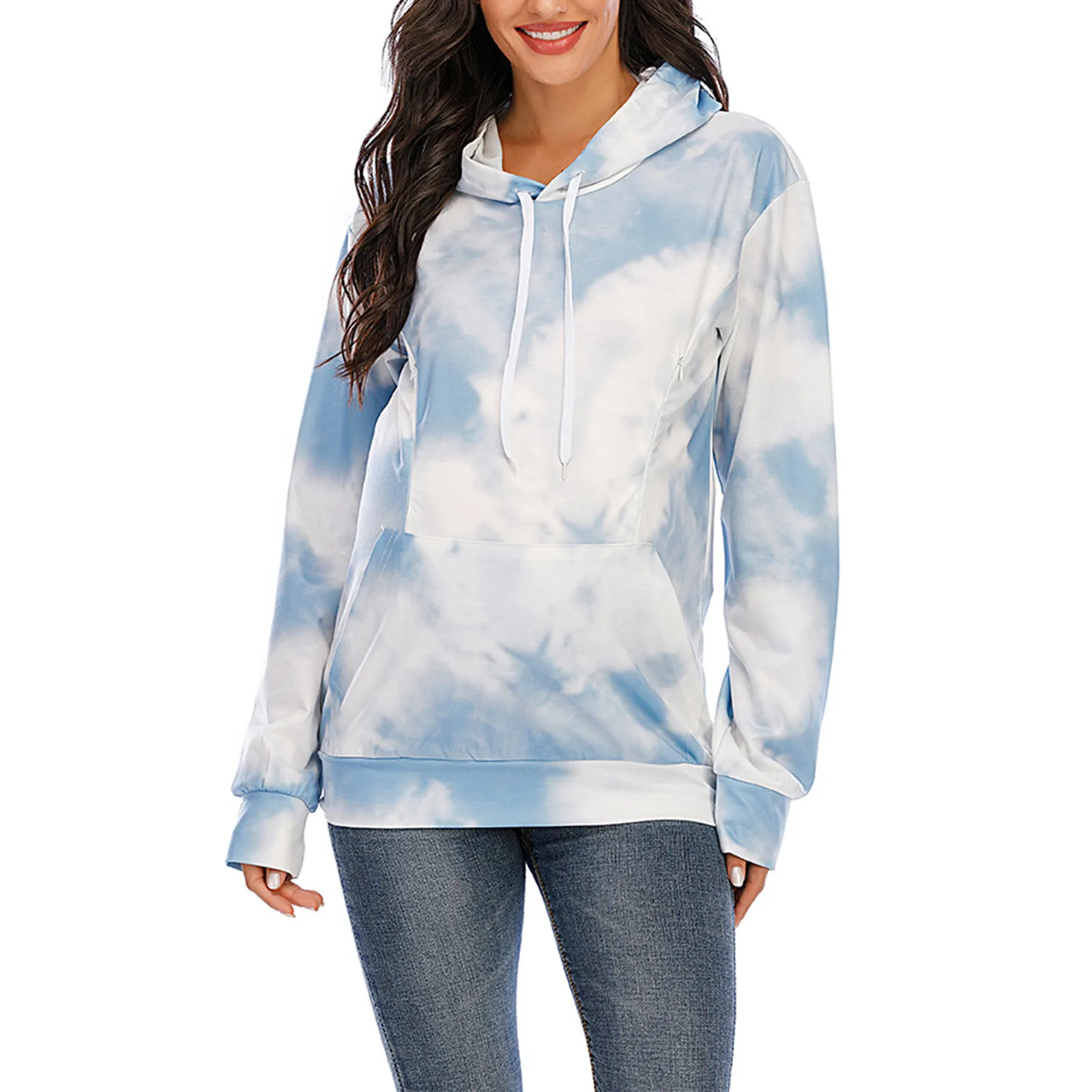 Топы для беременных женщин с круглым вырезом и длинным рукавом градиентные цвета