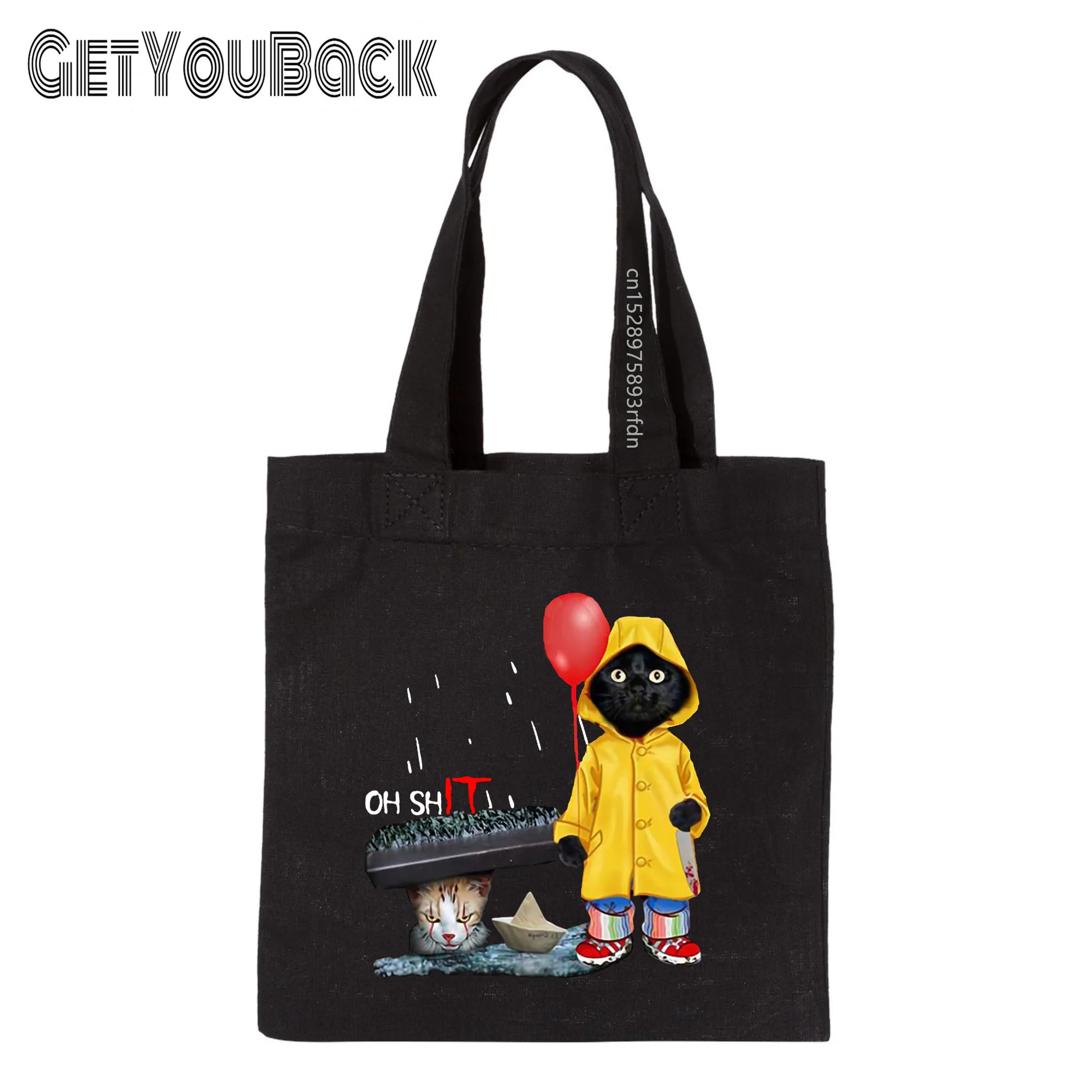 Черная Женская сумка для покупок Pennywise It Экологически чистая Холщовая Сумка