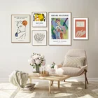 Скандинавская Ретро простая и абстрактная черно-белая линия, фигурка Матисса, настенный постер, картина, печать, крыльцо, декоративная живопись