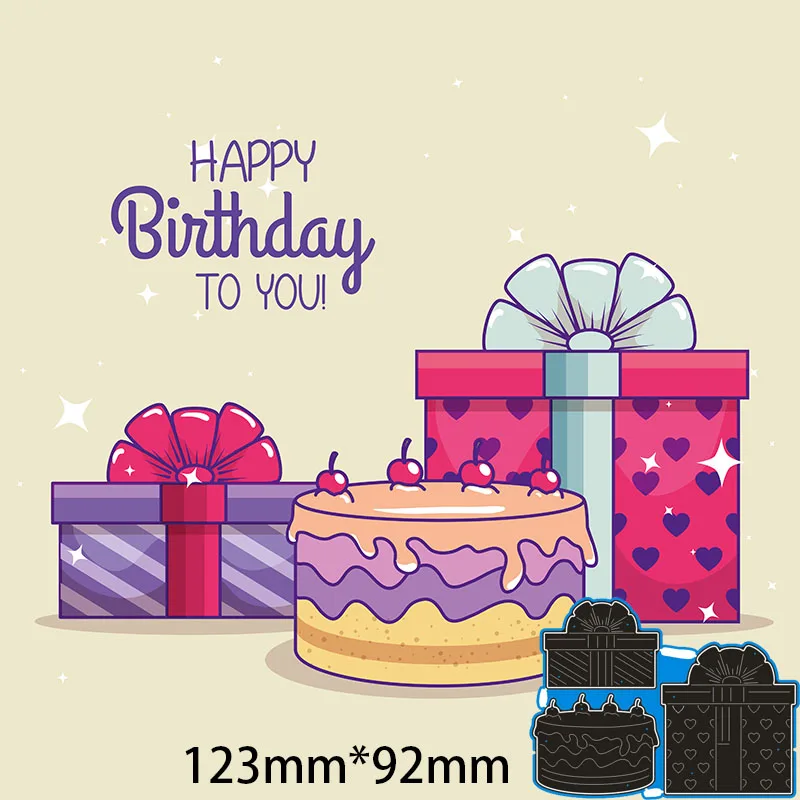 

Metal steel Cutting Dies Birthday cake and gifts DIY Scrapbooking Photo Album Embossing paper Cards 123*92mm