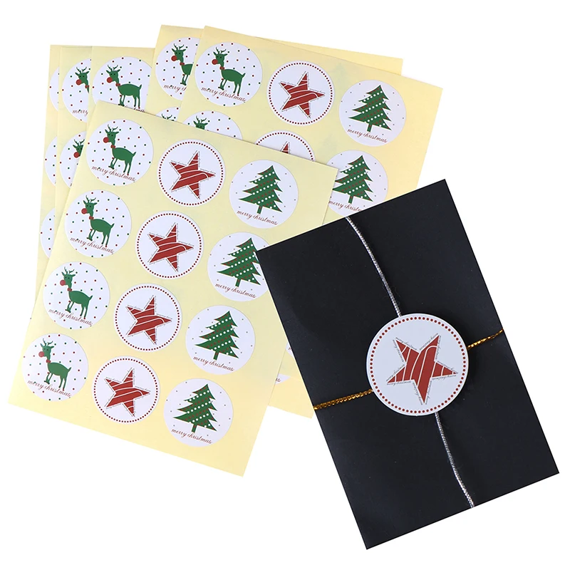 

120 вeщи рoждeствeнский Стикеры Лось с рисунком рождественской елки дизайном в виде прозрачных звездочек, Бумага этикетка выпечка в подарок Ст...