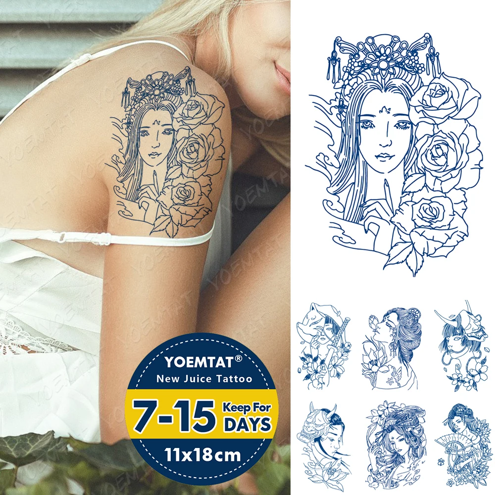 

Juice Ink Tattoos Body Art Lasting Waterproof Temporary Tattoo Sticker Rose Beauty Geisha Tatoo Arm Fake Prajna Warrior Tatto