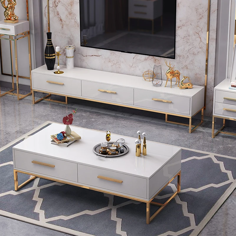 

Light luxury postmodern simple table TV cabinet living room combination small family drawer port type tempered glass tea