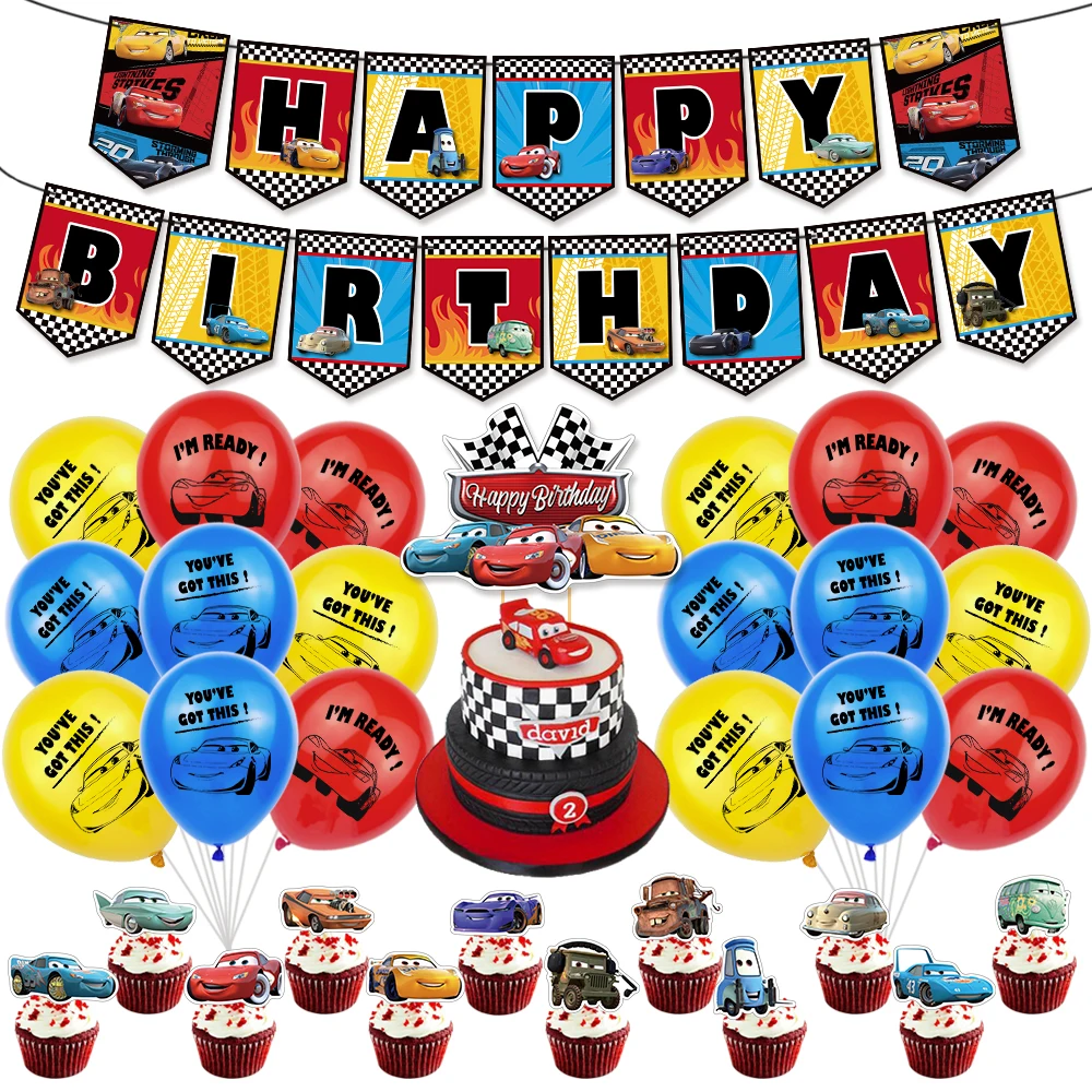 

1Set Disney McQueen Lightning Car Theme Birthday Party Decoration Latex Balloon Cake topper Set Baby Shower Supplies Air Globos