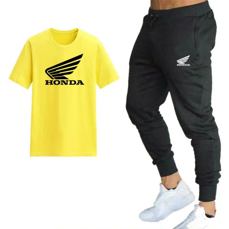 

Men Fashion Two Pieces Sets T Shirts+pants Suit Men Summer Tops Tees Fashion Honda Print Tshirt High Quality Sportswears 2 Sets