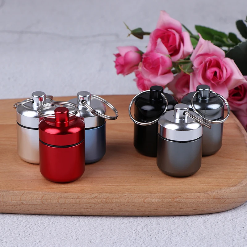 

Mini Cache Drug Holder Container Keychain Medicine Box Health Care For Travel Waterproof Metal Alloy Pill Box Case Bottle