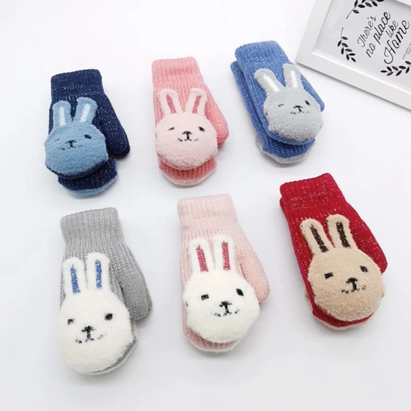 Детские перчатки зимние детские толстые теплые с кроликом из мультфильма для