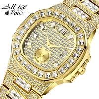 alliceonyou new top brand shinny cubic zirconia watches hip hop fashion luxury diamond bracelet stainless steel for women gift