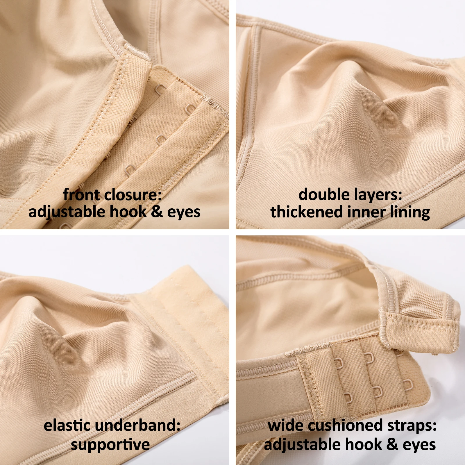 Women's Full Coverage Front Closure Bra X-shape Back Non Padded Wireless Posture T-shirt Contour