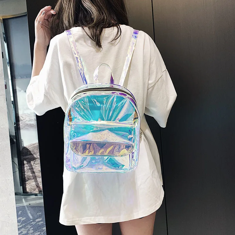 Girls Clear Backpack Personality Lovely Cute Knapsack Satchel Schoolbag Transparent See Through PVC Laser Jelly Mini Backpack