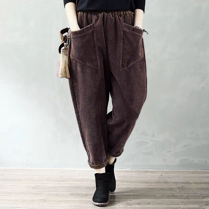 2020 Winter Warm Velvet Pants Women Large Size Corduroy Solid High Waisted Sports Womens Harem Pant Korean Trousers L1276 | Женская