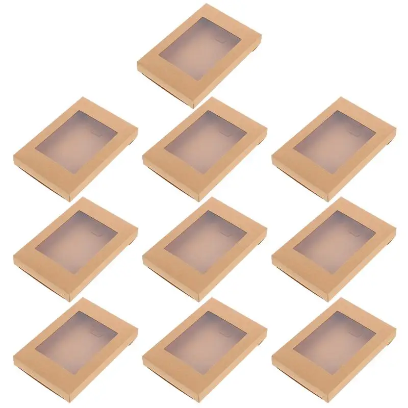 

10Pcs Kraft Gift Boxes Cookie Cake Boxes Craft Storage Boxes with Clear Window