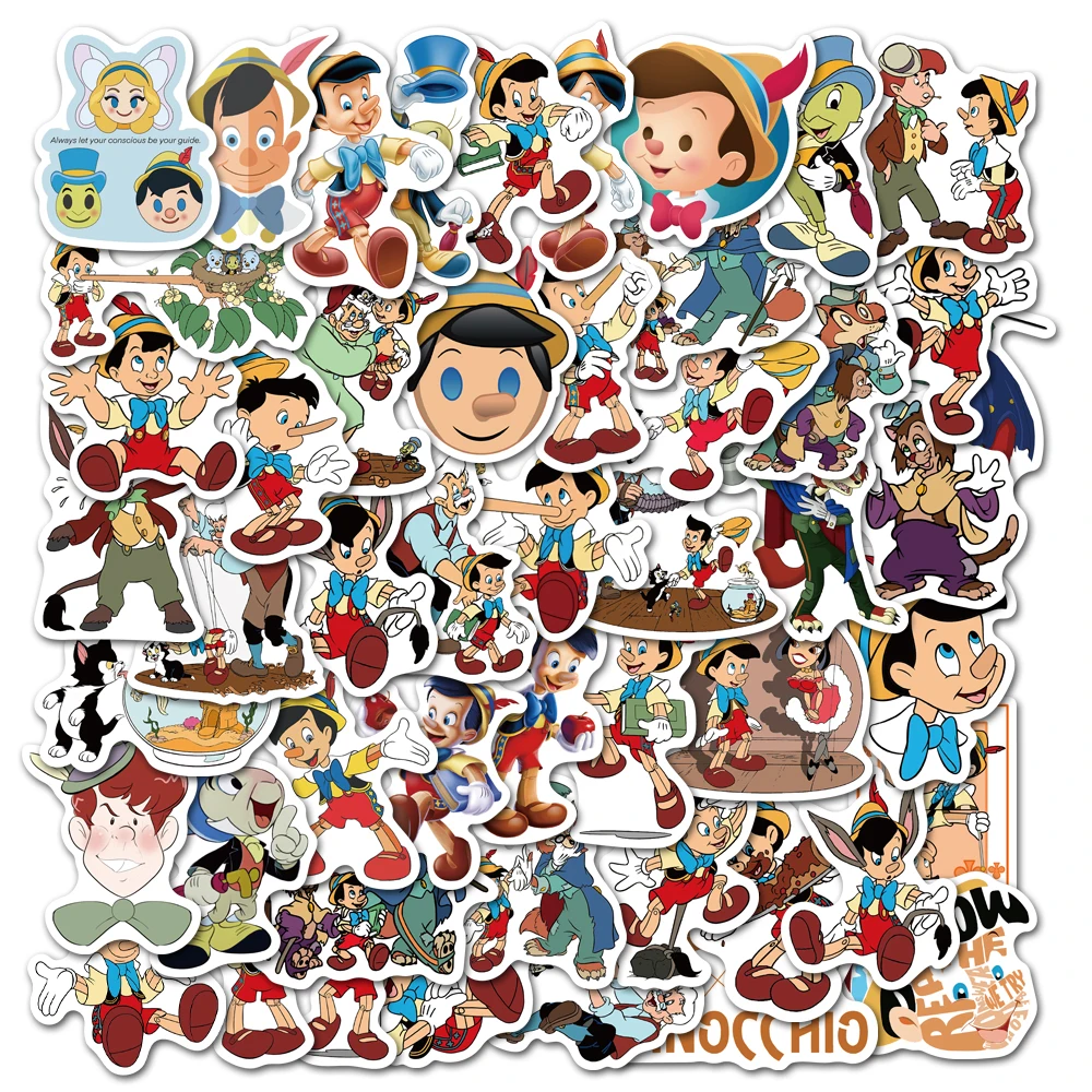 10/30/50pcs Disney Cartoon The Adventures of Pinocchio Stickers Aesthetic DIY Scrapbooking Fridge Luggage Laptop Sticker for Kid - купить по