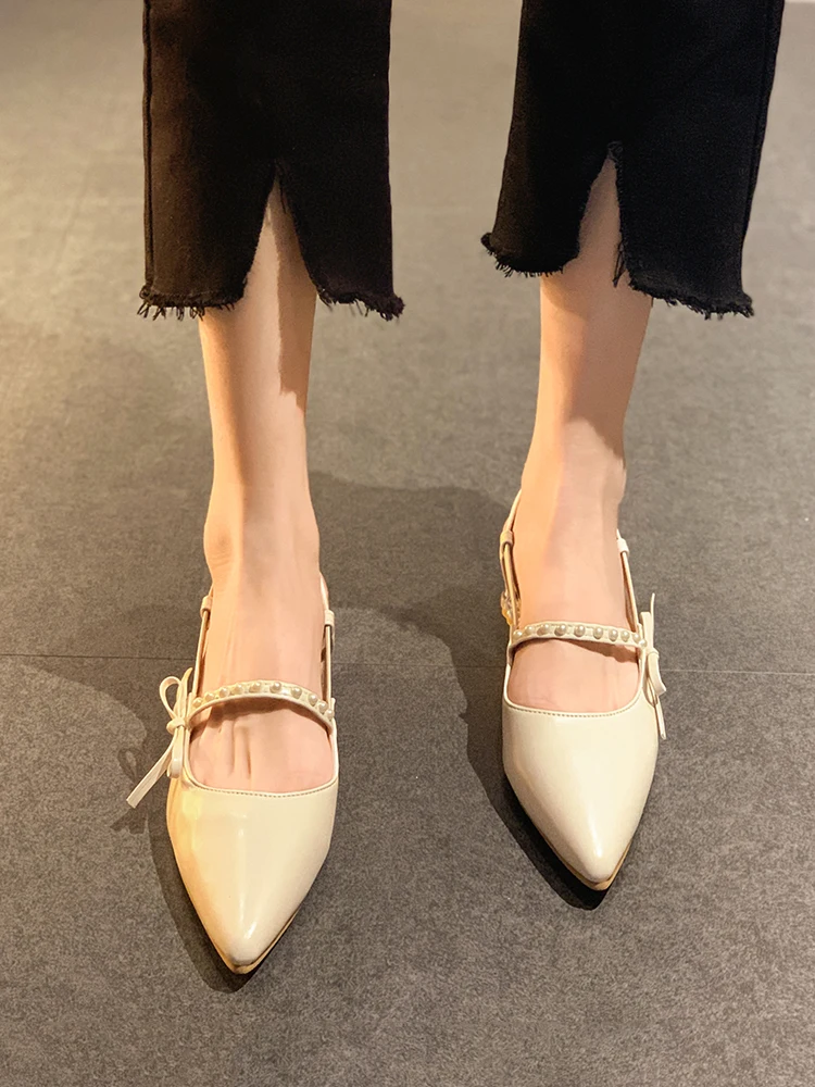 

Сандалии женские на толстом каблуке, Нескользящие туфли с жемчугом, бантом и пряжкой, римские сандалии, лето 2021