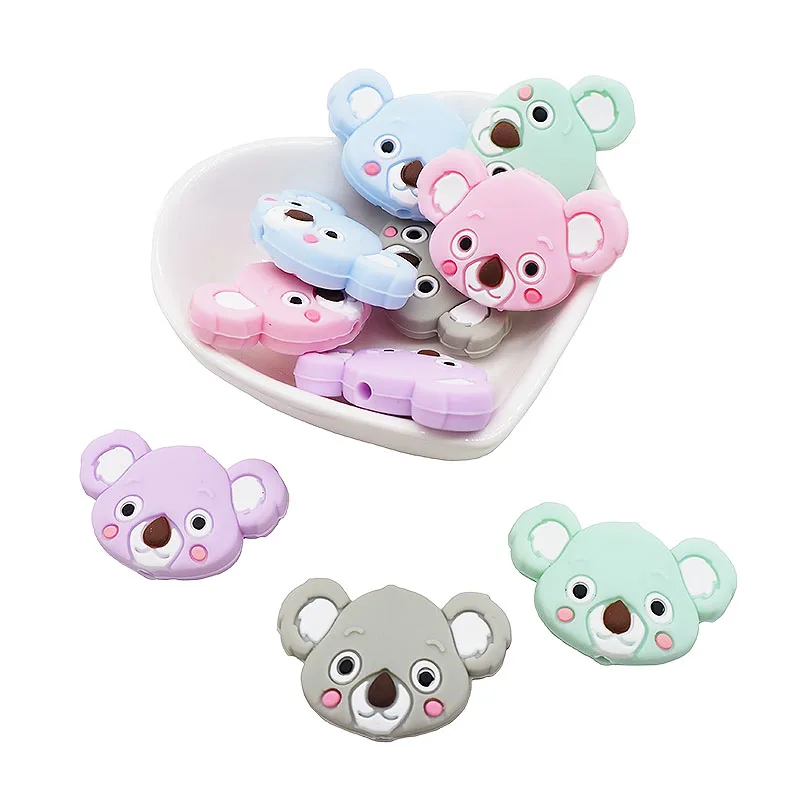 

Chenkai 10PCS Silicone Koala Teether Beads DIY Animal Cartoon Baby Chewing Pacifier Dummy Sensory Jewelry Toy Making Beads