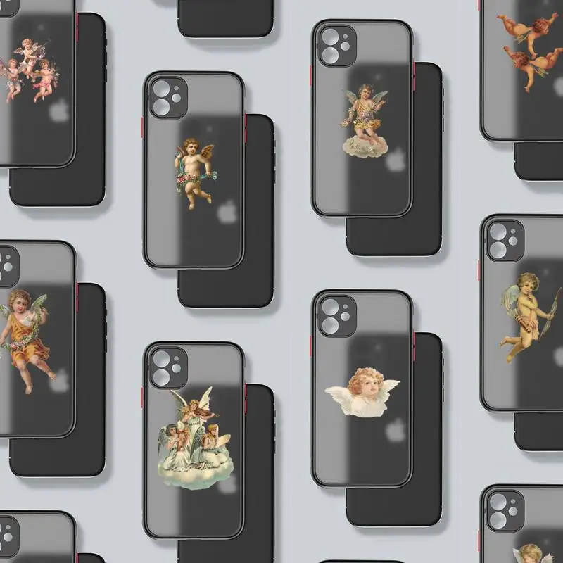 

angel Phone Case black matte transparent For iPhone 7 8 x xs xr 11 12 pro plus mini max Clear Funda