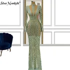 Кружевное вечернее платье-Русалка с высоким воротом, с иллюзией, длинными рукавами и бисером, зеленое вечернее платье для вечерние Ринок, 2021