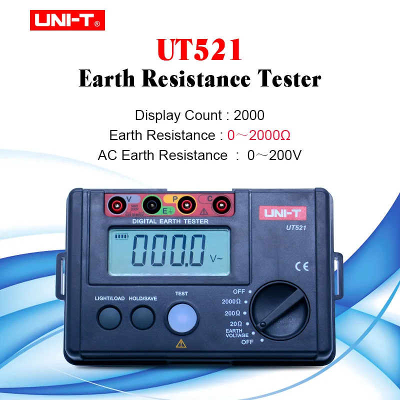 UNI T UT521 цифровой заземляющий тестер с ЖК дисплеем подсветка измеритель