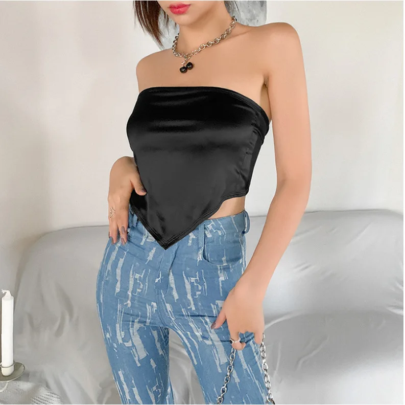 

Strapless Scarf Crop Tops for Women Fashion Sleeveless Backless Club Party Sexy Wrap Mini Tube Top Cropped Solid