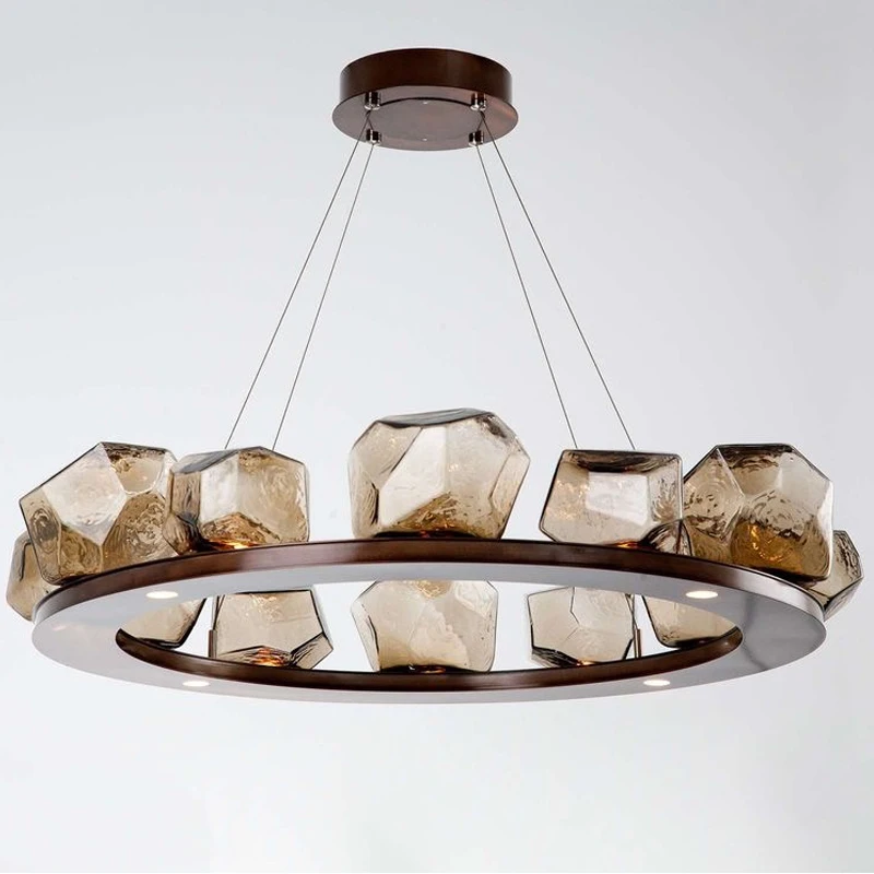

TT Nordic Simple Square Restaurant Chandelier Creative Brown Bedroom Bar Living Room Study round Glass Study Lamp