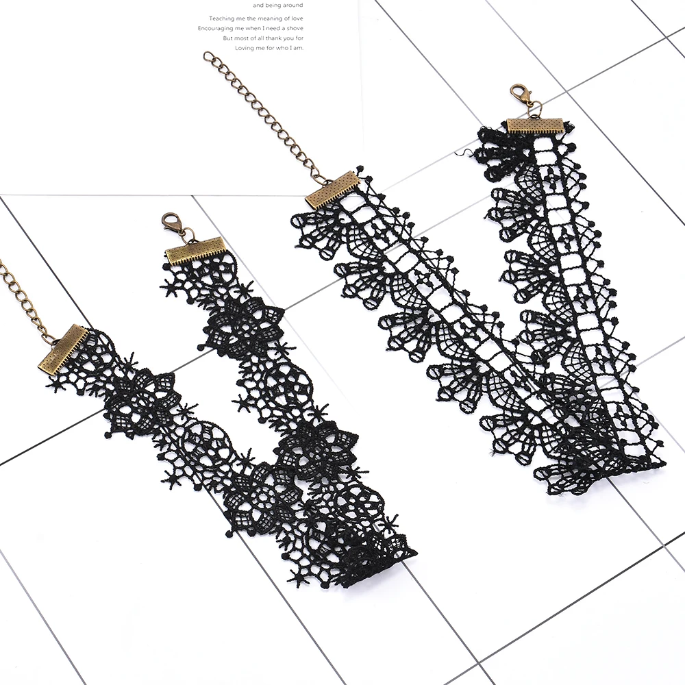 Women Crystal Tassel Multilayer Black Choker Necklace Lace Flower Pendant Jewelry | Украшения и аксессуары