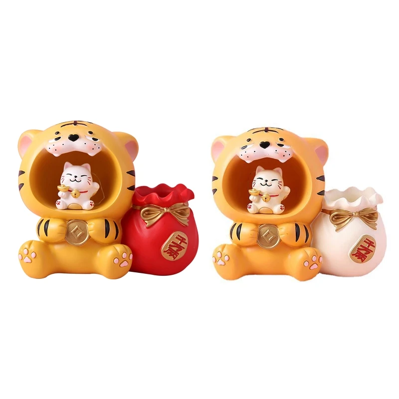 

Новинка 2022, настольный органайзер с милым тигром, светящийся декоративный органайзер для дома и офиса, полимерный Рождественский подарок д...