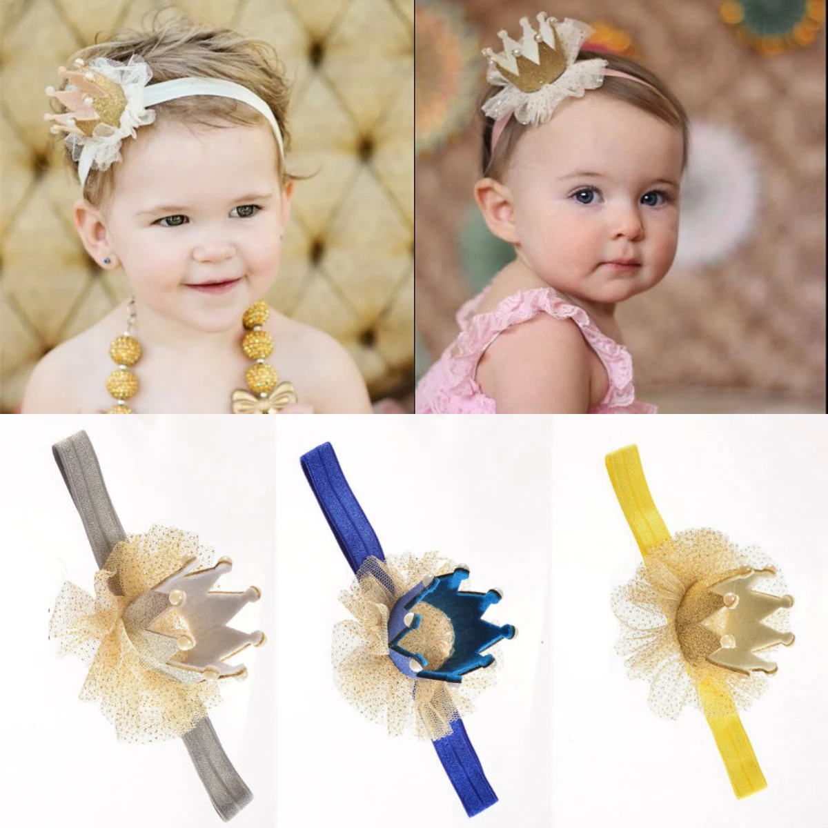 

AA Adorable Girls Headbands Newborn Baby Girl Headband Princess Crown Headbands Kids Girls Elastic Headdress Hair Accessories
