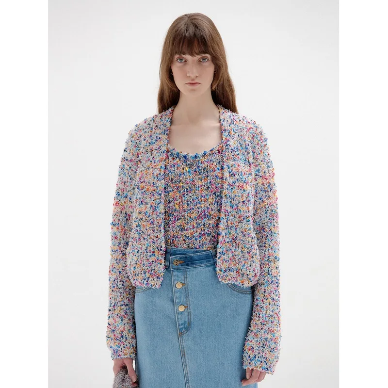 

Women Sweater 2021 Spring and Autumn New Ladies Mixed Color Knit Cardigan Top