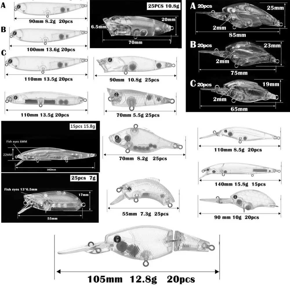 Оптовая продажа 100 шт./компл. неокрашенные приманки для рыбалки сделай сам Чистый